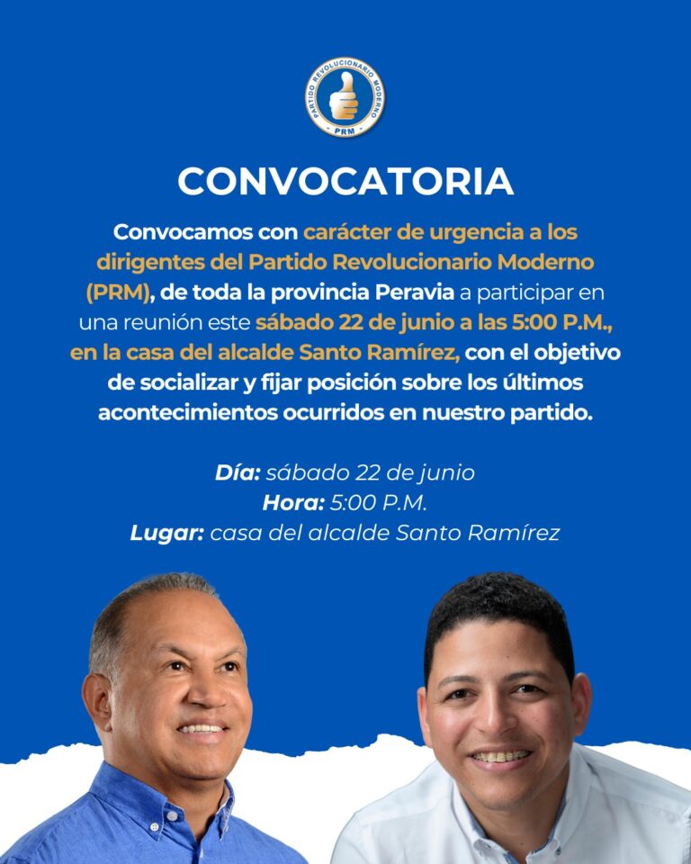 Autoridades del PRM en Peravia convocan  a reunión urgente